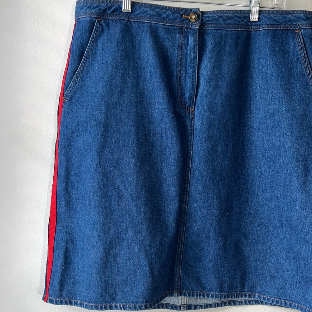 BODEN || Blue Denim Midi Skirt with Stripes on Side. Sz. 14R - Picture 5 of 9